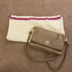 Tory Burch Tan Leather Envelope Fold Over Crossbody Bag